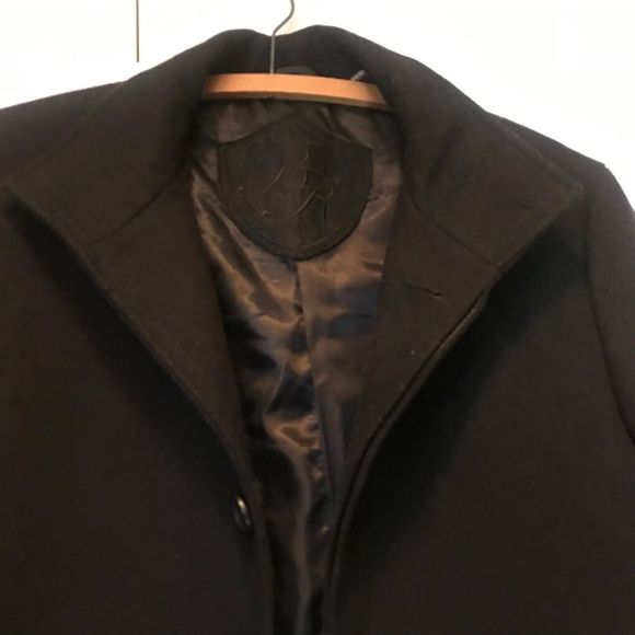Men's Black Rivet Wool Blend Classic Peacoat Coat Black small - Picture 2 of 9